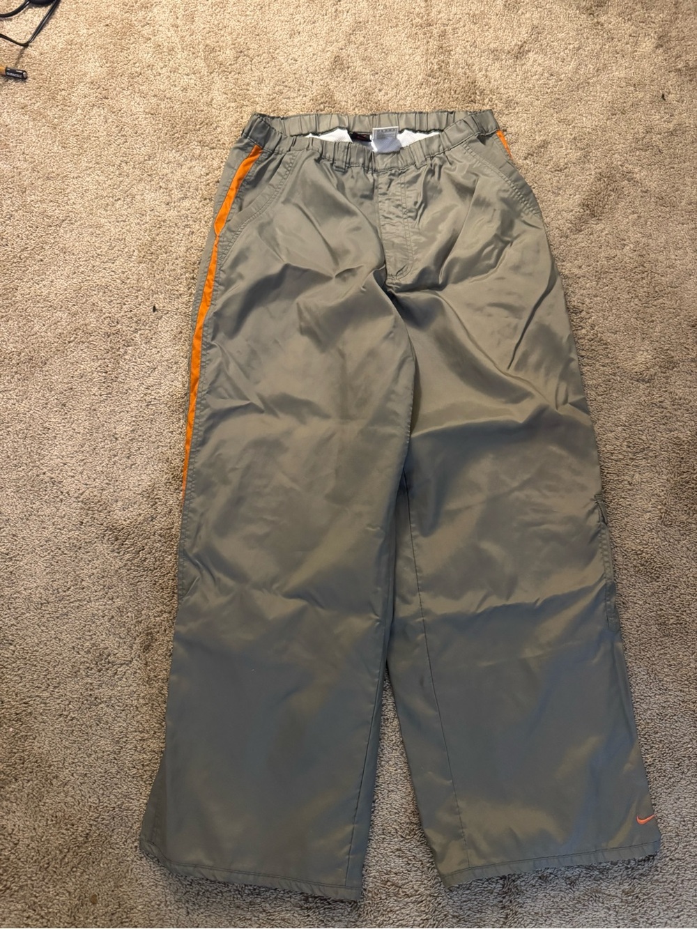 Vintage 90s Y2K Nike Men's Gray Sweatpants with Orange Side Stripe